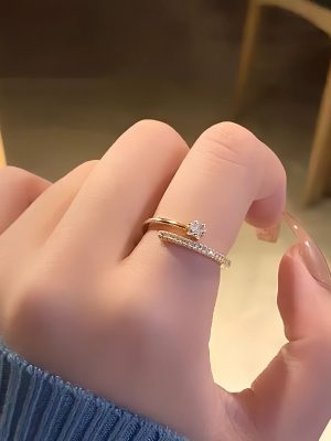 S925 Sterling Silver Plated 14K Gold Diamond Ring Women's Ins Style Design Advanced Light Luxury Fashion Chic Open Ring