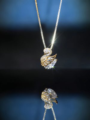 S925 Sterling Silver Gold Plated Diamond-encrusted Little Swan Pendant Necklace Women's Mori Style Exquisite Light Luxury High-grade Clavicle Chain