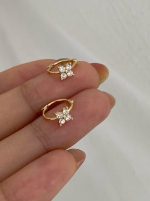 S925 Sterling Silver Plated 14K Gold Four-leaf Clover Ear Buckle Earrings Small and Exquisite Elegant Simple Light Luxury Earrings for Women Ouni Na