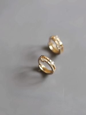 S925 Sterling Silver Plated 18K Gold Diamond Small Ear Ring Earrings Women's Design ins Japanese Style High Elegant Earrings