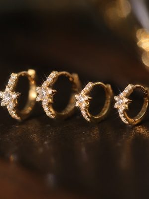 STAR ~ S925 Sterling Silver Plated 18K Gold Earrings Super Flash Zircon Star Earrings Commuter Joker Earrings Earrings HME