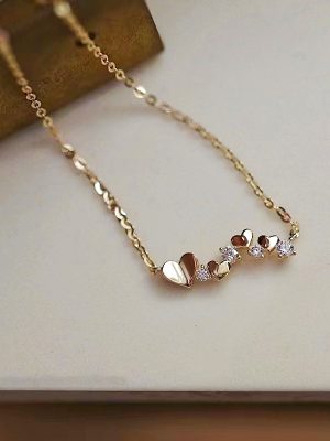 S925 Sterling Silver Plated 14k Gold Heart-Shaped Necklace Diamond Row Love Pendant Fashionable Elegant All-Match Clavicle Chain Women