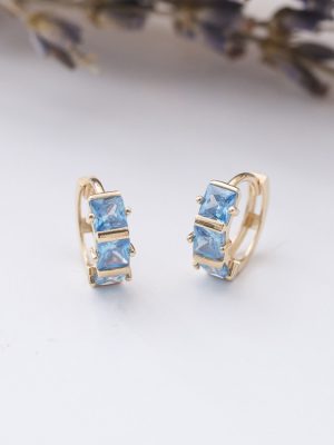 S925 Sterling Silver Plated 18K Gold Earrings Earrings Quartet Blue Zircon One Row Ear Buckle Temperament Design Retro HME