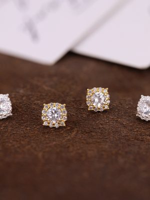 S925 full-body sterling silver micro-inlaid flash all-match zircon earrings simple commuter mini geometric square temperament earrings