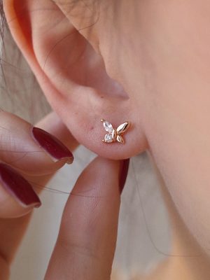 S925 Sterling Silver Gold Plated Flash Diamond Zircon Butterfly Earrings Women's Design High-grade Gentle Exquisite All-match HME