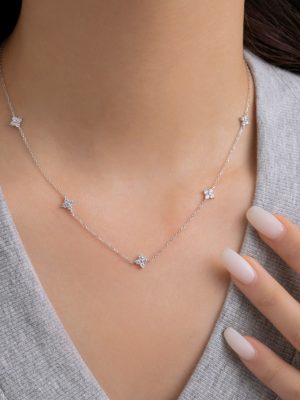 S925 Sterling Silver Light Luxury Four-leaf Clover Zircon Necklace Women's Gentle Simple All-match Collarbone Chain for Girlfriend Gift