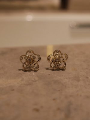 S925 Sterling Silver Plated 18K Gold Camellia Zircon Earrings Retro Romantic Elegant Earrings HME