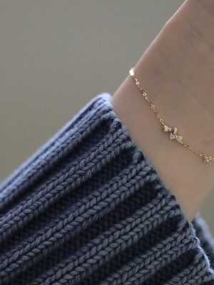 925 Sterling Silver Plated 14K Gold Small Bow Girl's Heart Bracelet Super Flash Inlaid Zircon All-Match Simple Elegant Design