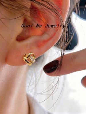 S925 Sterling Silver Plated 14K Gold Earrings Exquisite Women's All-match Simple Love High-end Ear Jewelry Ouni Na