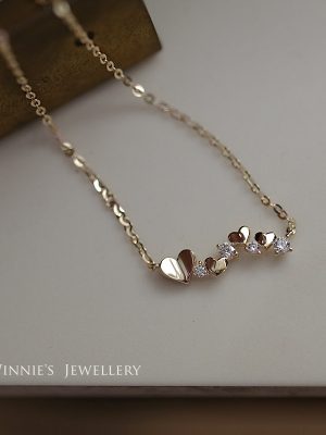 Strong push S925 sterling silver gold-plated necklace a row of love pendant design simple clavicle chain female HME