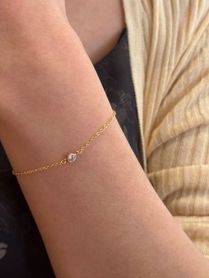 S925 Sterling Silver Plated 14K Gold Bubble Diamond Stacked Bracelet Women's Japanese Style Fashion Exquisite Single Diamond Simple Extra Fine Hand Ornament Ouni Na