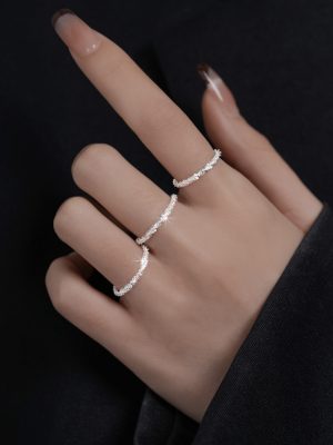 925 sterling silver sparkling cauliflower chain plain ring all over the sky star ring ins sparkling galaxy chain finger ring stacked jewelry