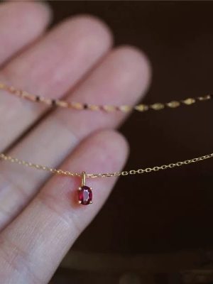 S925 sterling silver plated 14k gold inlaid garnet red pendant necklace women's light luxury simple fashion high grade clavicle chain Ouni Na