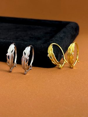 S925 Sterling Silver Super Fine Carving Delicate Leaves Feather Earrings Women's Simple Design Classic Vintage Earrings