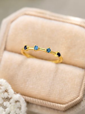 S925 Sterling Silver Fresh Blue Zircon Ring Women's Light Luxury Fashion Stacked Finger Ring Design Ring