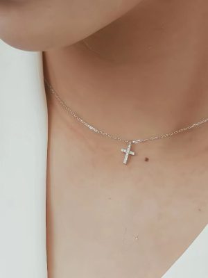 S925 Sterling Silver Plated 18K Gold Full Diamond Cross Necklace Women's Minimalist High-grade Broken Diamond Versatile Clavicle Chain
