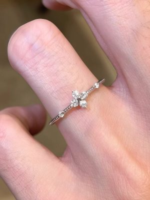 Japanese Flash Mini Point Diamond Four-leaf Clover Ring Women's S925 Sterling Silver Champagne Gold High-grade Fine Ring Tail Ring