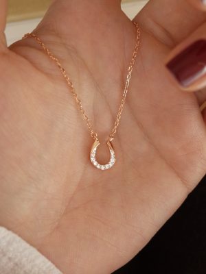 Small Horseshoe S925 Sterling Silver Gold Plated Flash Diamond U-Shaped Horseshoe Buckle Necklace Women's Classic High Clavicle Chain Delicate Neck Chain HME