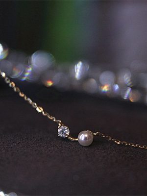 "Twin" S925 Sterling Silver Plated 18K Gold Bead Pearl Zircon Pendant Necklace Women's Commuter Simple HME