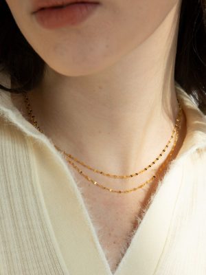 S925 Silver Plated 18k Gold Necklace Instagram Style Stacked Wear Simple Elegant Sequin Lip Chain Naked Chain Clavicle Chain for Women