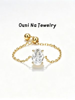 S925 sterling silver gold-plated chain ring pull 5*7mm oval zircon light luxury adjustable ring female Ouni Na