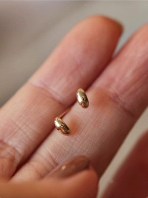 S925 Sterling Silver Plated 14K Gold Surface Mini Small Gold Bean Oval Mini Simple Sterling Silver Earrings Ins Style