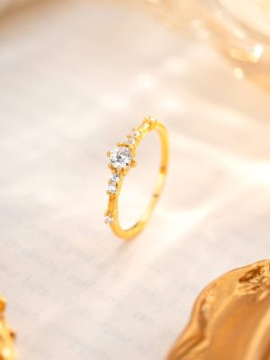 S925 Sterling Silver Minimal 7 Zirconium-inlaid Ring Women's Light Luxury Fashion Advanced Daily Commuter All-match Ring