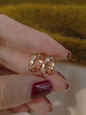 Honeycomb ~ s925 Silver Gold Plated High Grade Sterling Silver Earrings Women Light Luxury Earrings Design Ear Ring Ear Buckle HME