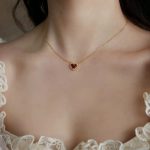 S925 Silver Plated 18K Gold Love Garnet Red Zircon Pendant Necklace Women's Advanced Light Luxury Design