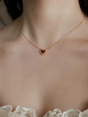 S925 Silver Plated 18K Gold Love Garnet Red Zircon Pendant Necklace Women's Advanced Light Luxury Design