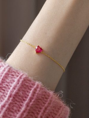 S925 Sterling Silver Plated 18K Gold Red Pomegranate Bracelet Simple Light Luxury Elegant Love Red Diamond Style Ins Style All-Match