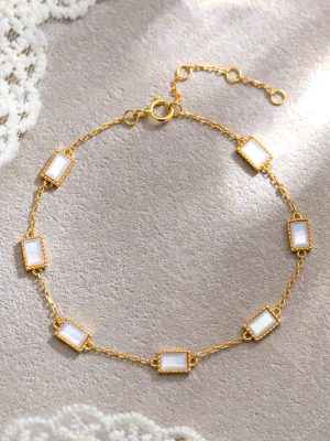 S925 Sterling Silver White Fritillaria Sugar Bracelet Women's Japanese Style Fashion Light Luxury Bracelet All-Match Design Trendy Jewelry