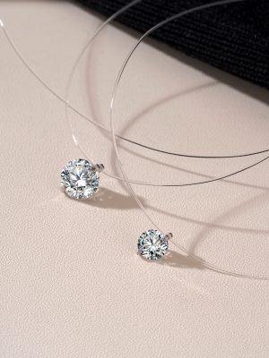S925 Sterling Silver Mermaid's Tears Necklace All-match Moissanite Clavicle Chain Light Luxury High-grade Transparent Fishing Line for Women