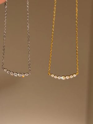 S925 Sterling Silver Plated 14K Gold Smile Necklace Women's High-grade Super Flash Elegant Light Luxury Design Clavicle Chain Ouni Na