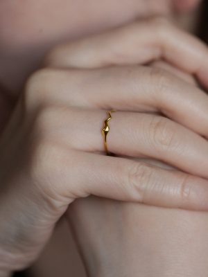 925 Sterling Silver Plated 18K Gold Drop Wave Minimalist Ring Plain Ring Women's Simple All-match Stacked Tail Ring Ring