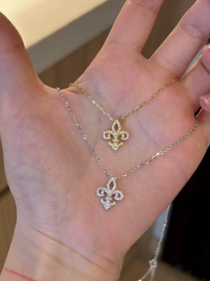 S925 Sterling Silver Full Diamond Luan Tail Flower Necklace Female Fugui Thousand Gold Style Light Luxury Elegant Exquisite Super Flash Zircon Clavicle Chain