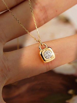 S925 Sterling Silver Plated 14K Gold Bubble Lock Diamond Necklace Design Japanese Versatile Pendant Clavicle Chain Ouni Na