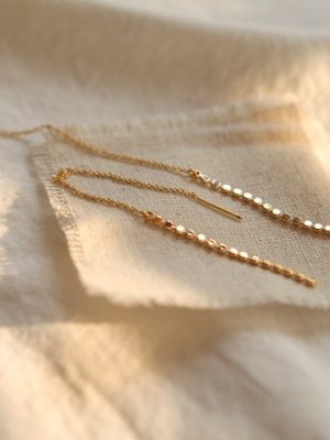 S925 Sterling Silver Plated 18K Gold Ear Line Temperament Personality Simple Glow Flat Bead Chain Long Earrings Women's Jewelry HME