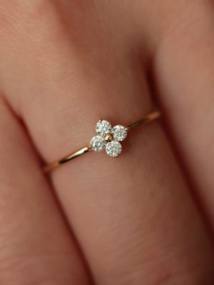 S925 Silver Plated 18K Gold Four-leaf Clover Zircon Fine Ring Women's Design High Temperament Fashion All-match HME