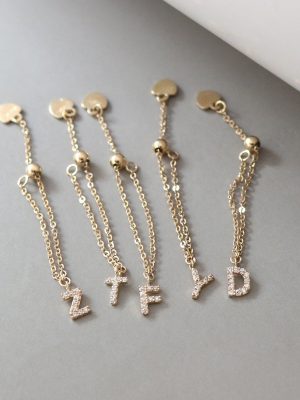 Name on Hand ~ S925 Sterling Silver Plated 18K Gold Letter Zircon Chain Ring Adjustable Simple Style HME