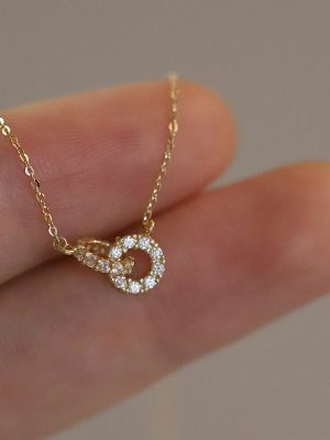 Ring interlocking gypsophila necklace S925 silver plated 18K gold high-grade new ins light luxury double ring clavicle chain