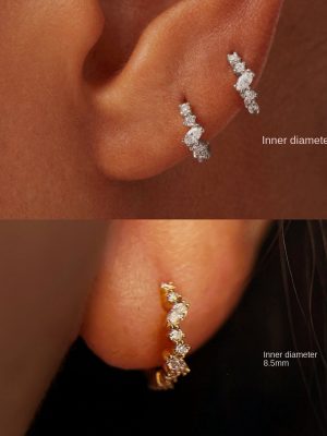 S925 Sterling Silver Plated 18K Gold Zircon Irregular Ear Buckle Ear Ring Earrings Ear Bone Ring Advanced Seiko HME