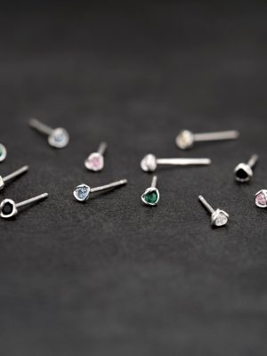 S925 Sterling Silver Set Mini Color Zircon Earrings Women's Exquisite Small Simple Fashion Joker Earrings Wholesale