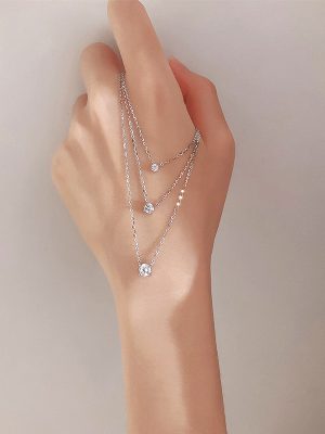 S925 Sterling Silver Plated 14K Gold Classic Four Claw Flash Diamond Necklace Simple Elegant Women's Clavicle Chain Ins Light Luxury Necklace
