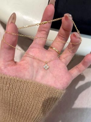 S925 Sterling Silver Plated 18K Gold Full Diamond Zircon Four-leaf Clover Necklace Retro Light Luxury Exquisite Clavicle Chain All-match Elegant