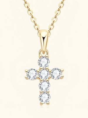 S925 Sterling Silver Plated 14K Gold Classic Diamond Super Flash Cross Necklace Men's and Women's Fashion All-match Clavicle Chain