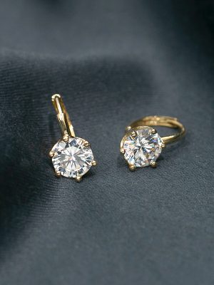 S925 Sterling Silver Plated 14K Gold Six Claw Bright Diamond Inlaid Ear Buckle Japanese and Korean Fashionable Women's Classic Earrings Fashion Ear HME