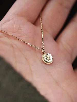 S925 Sterling Silver Plated 14K Gold Rose Round Brand Pendant Necklace Female Temperament Low-key Clavicle Chain