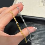 Body 925 Silver Plated 18K Gold Cuban Single Diamond Zircon Bracelet Simple Light Luxury Elegant Retro Coarse Chain Bracelet