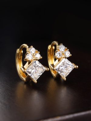 Stars ~ S925 Sterling Silver Plated 18K Gold Inlaid Zircon Earrings Ear Buckle Small Earrings Commuter Advanced HME